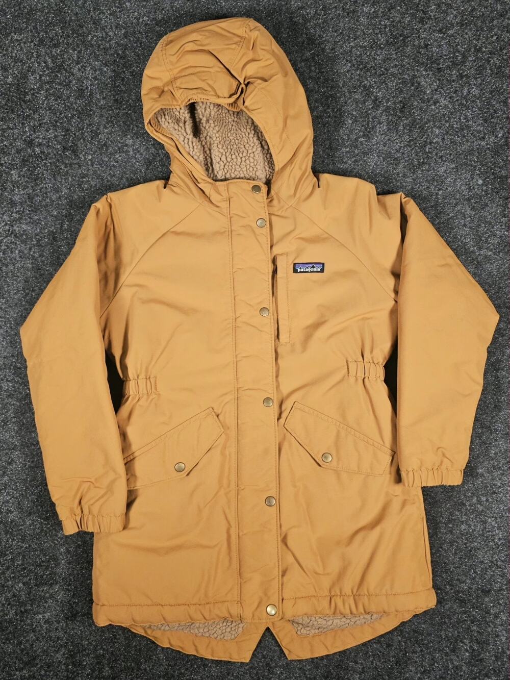 Patagonia Girls M Isthmus Parka Sherpa Lined Copper Hooded Outdoor Hiking